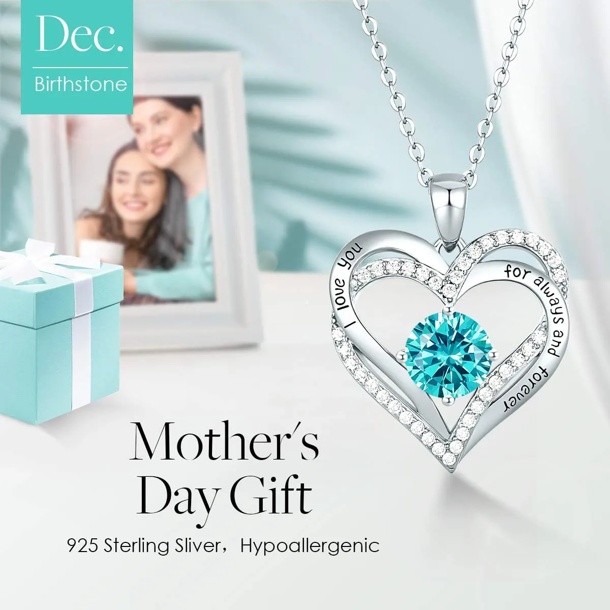 CDE Forever Love Heart Necklaces for Women, Wedding Anniversary, Birthday Mothers Day Gifts for Mom, Mother, Wife, Girlfriend, S925 Silver Jewelry with Birthstone Pendant
