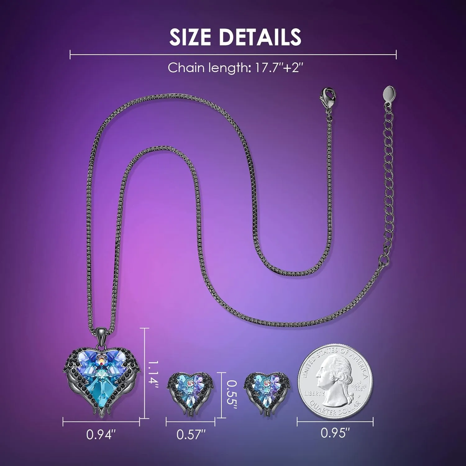 CDE Mothers Day Jewelry Set for Women, Angle Wing Heart Pendant Necklaces and Earrings with Birthstone Birthday/Anniversary Christmas Jewelry Gift for Women Wife Her