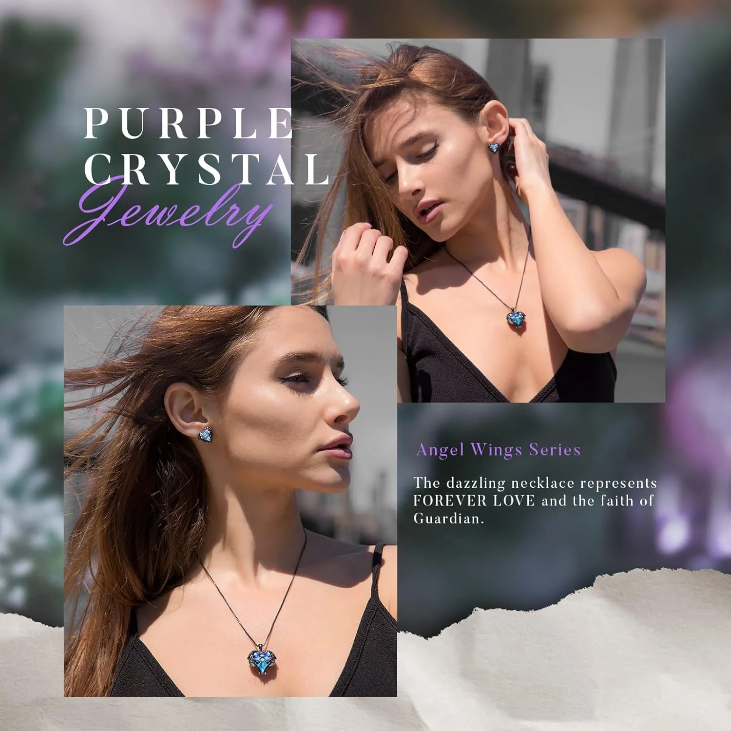 CDE Mothers Day Jewelry Set for Women, Angle Wing Heart Pendant Necklaces and Earrings with Birthstone Birthday/Anniversary Christmas Jewelry Gift for Women Wife Her