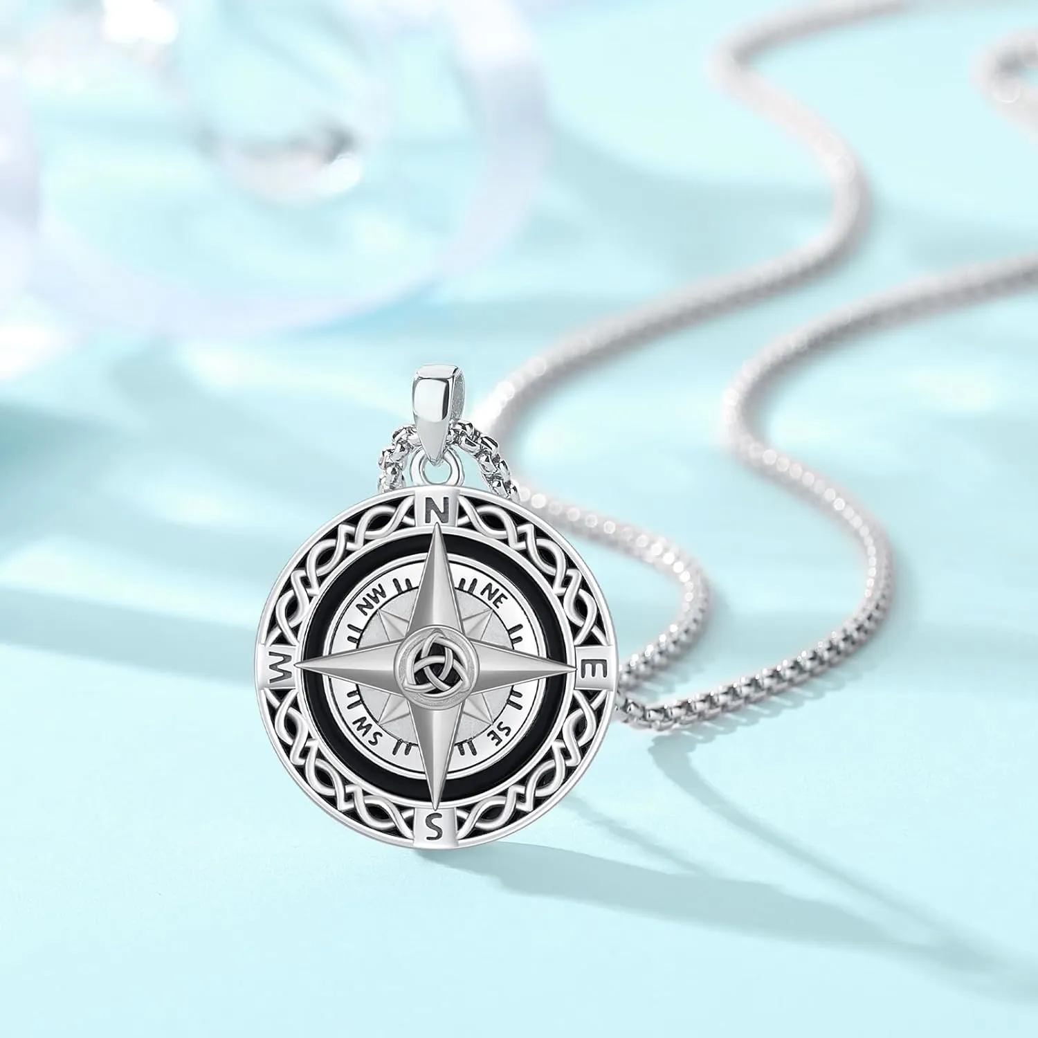 Celtic Knot Compass Pendant Necklace for Women Men, 925 Sterling Silver Charm Compass Necklace Christmas Gifts for Wife Birthday Gifts Graduation Travel Jewelry Gift