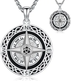 Celtic Knot Compass Pendant Necklace for Women Men, 925 Sterling Silver Charm Compass Necklace Christmas Gifts for Wife Birthday Gifts Graduation Travel Jewelry Gift