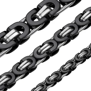 ChainsHouse Flat Byzantine Link Necklace for Men 6mm/8mm/10mm Width, 18K Gold Plated/Stainless Steel Black Byzantine Chain Necklaces, 18" 20" 22" 24" 26" 28" 30" Length, with Gift Box