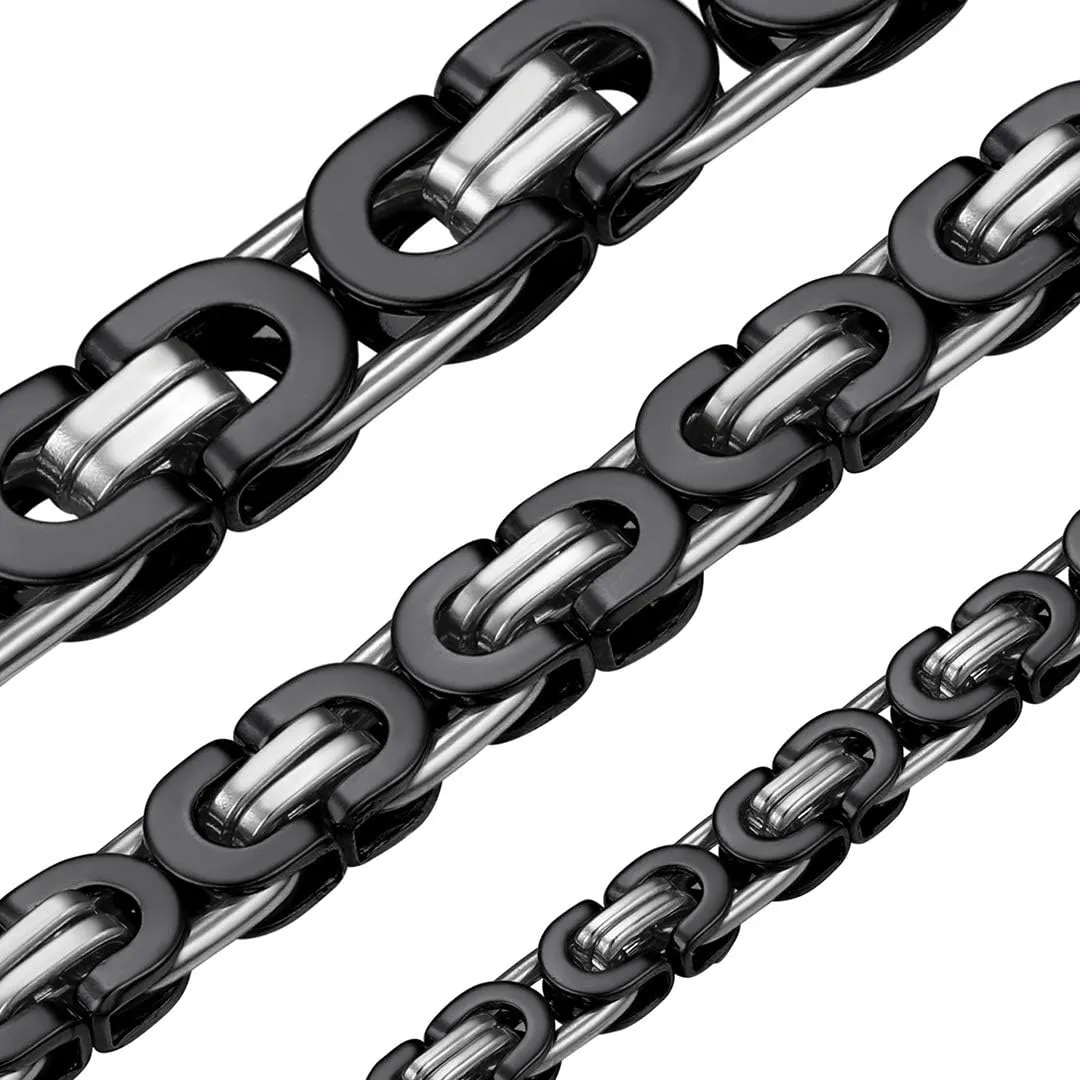 ChainsHouse Flat Byzantine Link Necklace for Men 6mm/8mm/10mm Width, 18K Gold Plated/Stainless Steel Black Byzantine Chain Necklaces, 18" 20" 22" 24" 26" 28" 30" Length, with Gift Box