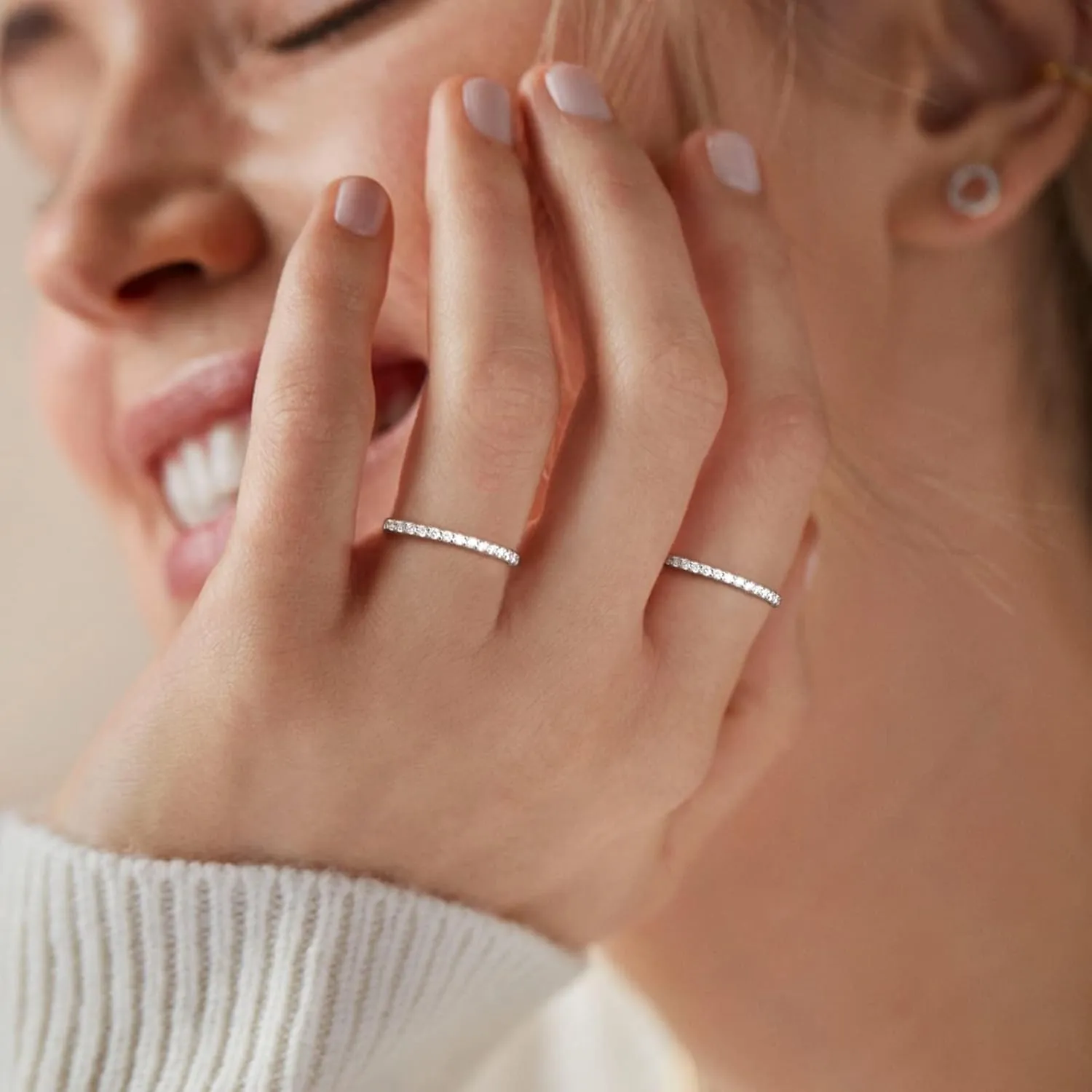 ChicSilver Personalized 2MM 925 Sterling Silver CZ Cubic Zirconia Stackable Ring Eternity Wedding Engagement Band for Women Size 4-12, Silver/Rose Gold