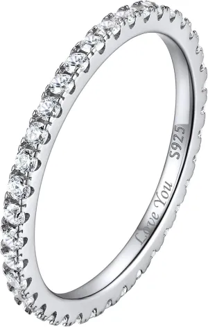 ChicSilver Personalized 2MM 925 Sterling Silver CZ Cubic Zirconia Stackable Ring Eternity Wedding Engagement Band for Women Size 4-12, Silver/Rose Gold