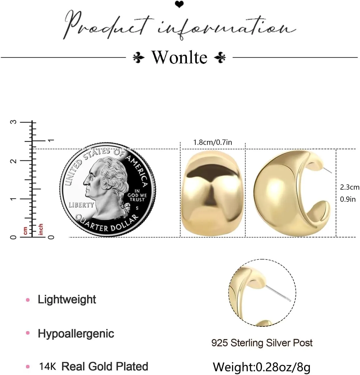 Chunky Gold Hoop Earrings for Women, 14K Gold Plated Hoop Earrings Lightweight Stainless Steel Hollow Open Hoops Hypoallergenic Earrings Fashion Jewelry for Women