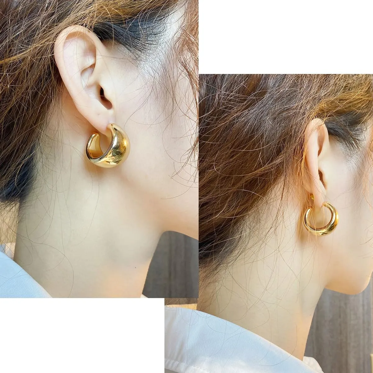 Chunky Gold Hoop Earrings for Women, 14K Gold Plated Hoop Earrings Lightweight Stainless Steel Hollow Open Hoops Hypoallergenic Earrings Fashion Jewelry for Women