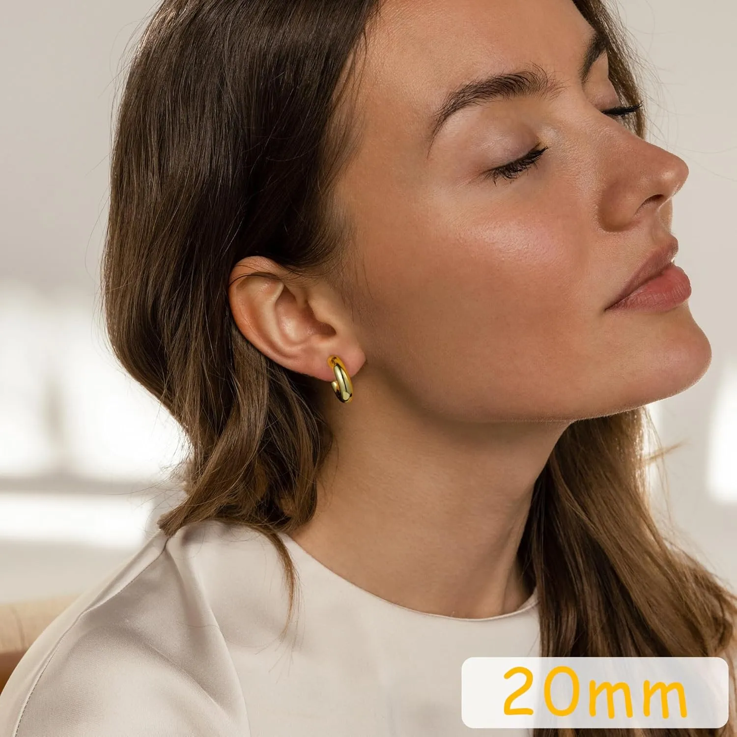 Chunky Gold Hoop Earrings Set 14K Gold Plated Open Hoops Earrings Lightweight Small Gold Hoop Earrings 20/30/40/50mm