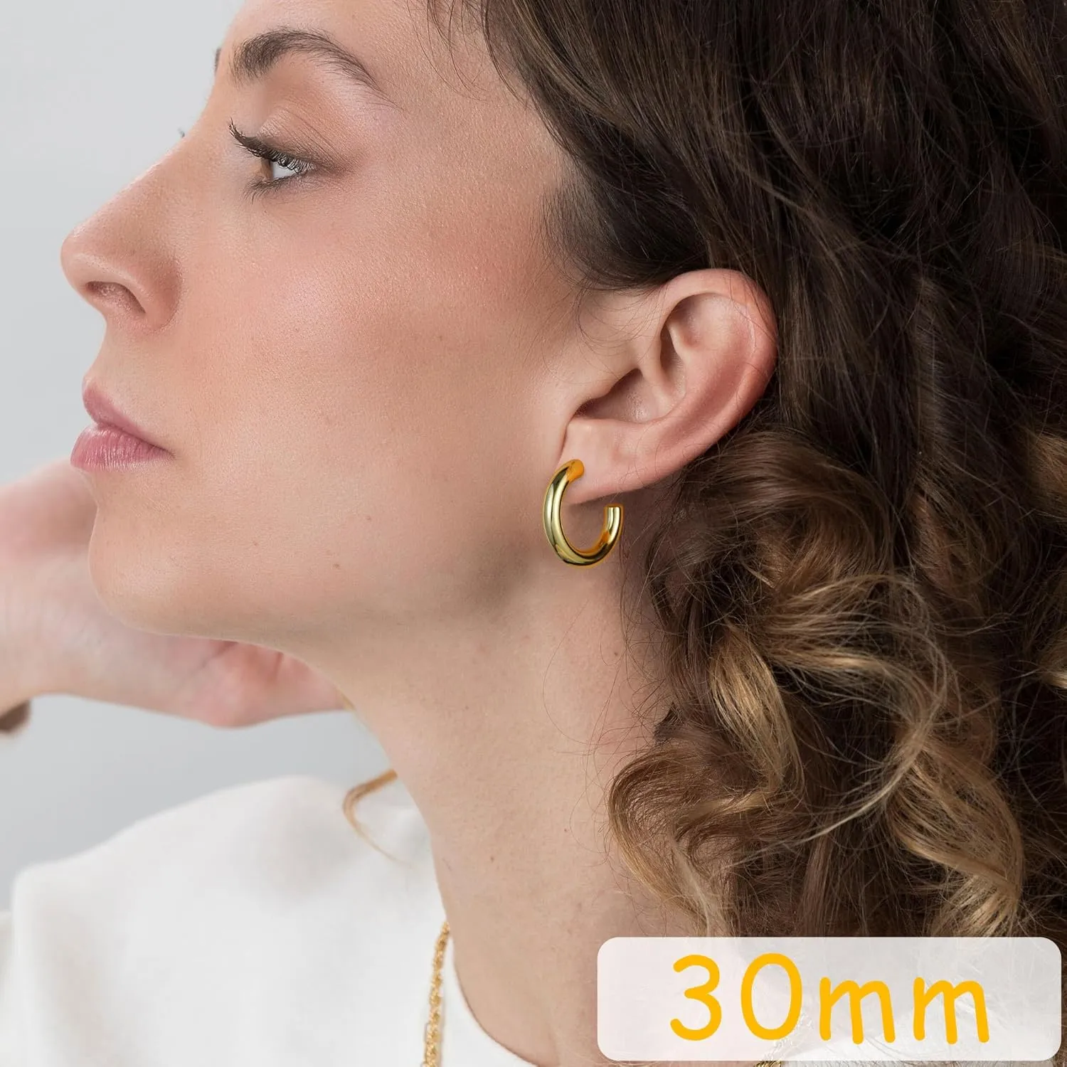 Chunky Gold Hoop Earrings Set 14K Gold Plated Open Hoops Earrings Lightweight Small Gold Hoop Earrings 20/30/40/50mm