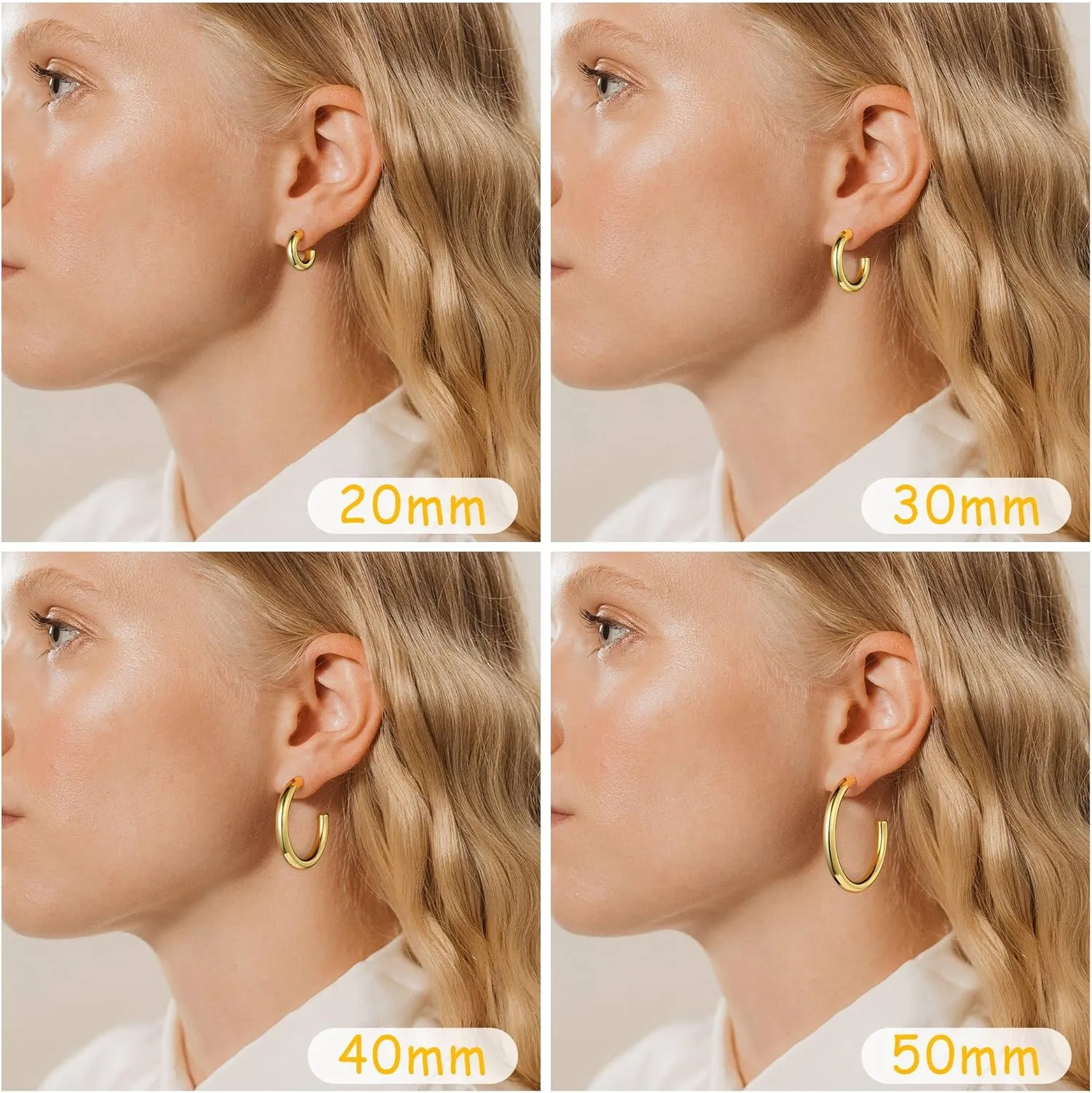 Chunky Gold Hoop Earrings Set 14K Gold Plated Open Hoops Earrings Lightweight Small Gold Hoop Earrings 20/30/40/50mm