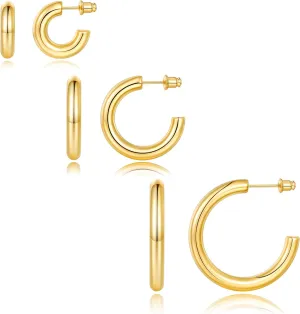 Chunky Gold Hoop Earrings Set 14K Gold Plated Open Hoops Earrings Lightweight Small Gold Hoop Earrings 20/30/40/50mm