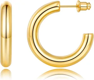 Chunky Gold Hoop Earrings Set 14K Gold Plated Open Hoops Earrings Lightweight Small Gold Hoop Earrings 20/30/40/50mm