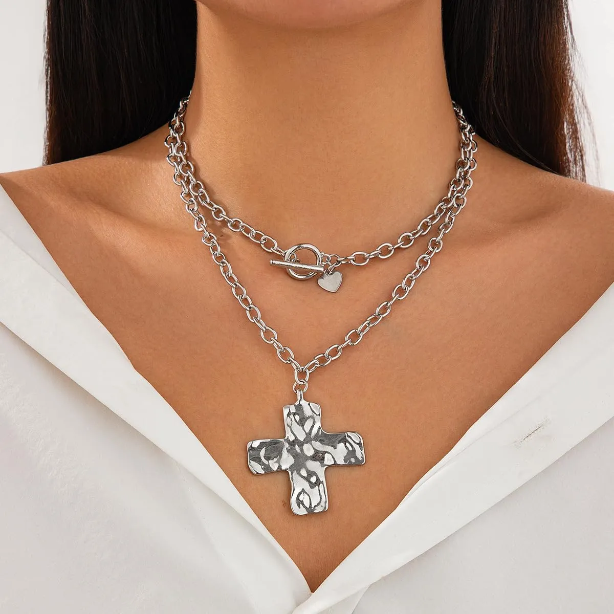 Chunky Gold Necklace for Women Trendy Chunky Cross Necklace for Women Gold Statement Necklace Silver Chunky Necklaces for Women Big Cross Necklace Large Gold Cross Necklace for Women Chunky Gold Jewelry