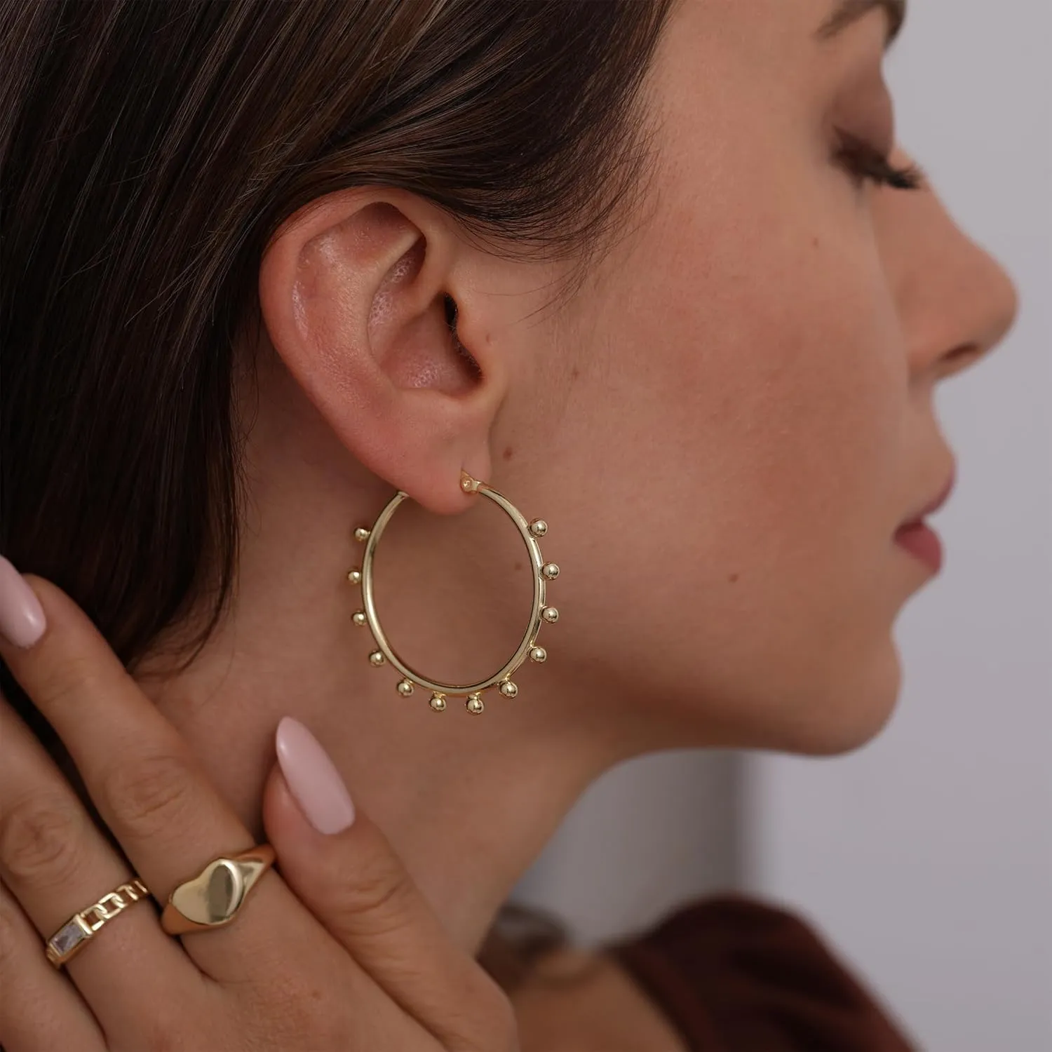 Chunky Gold Stud Earrings for Women 14k Gold Plated Hypoallergenic Earrings Statement Trendy Fashion Gold Jewelry Gifts