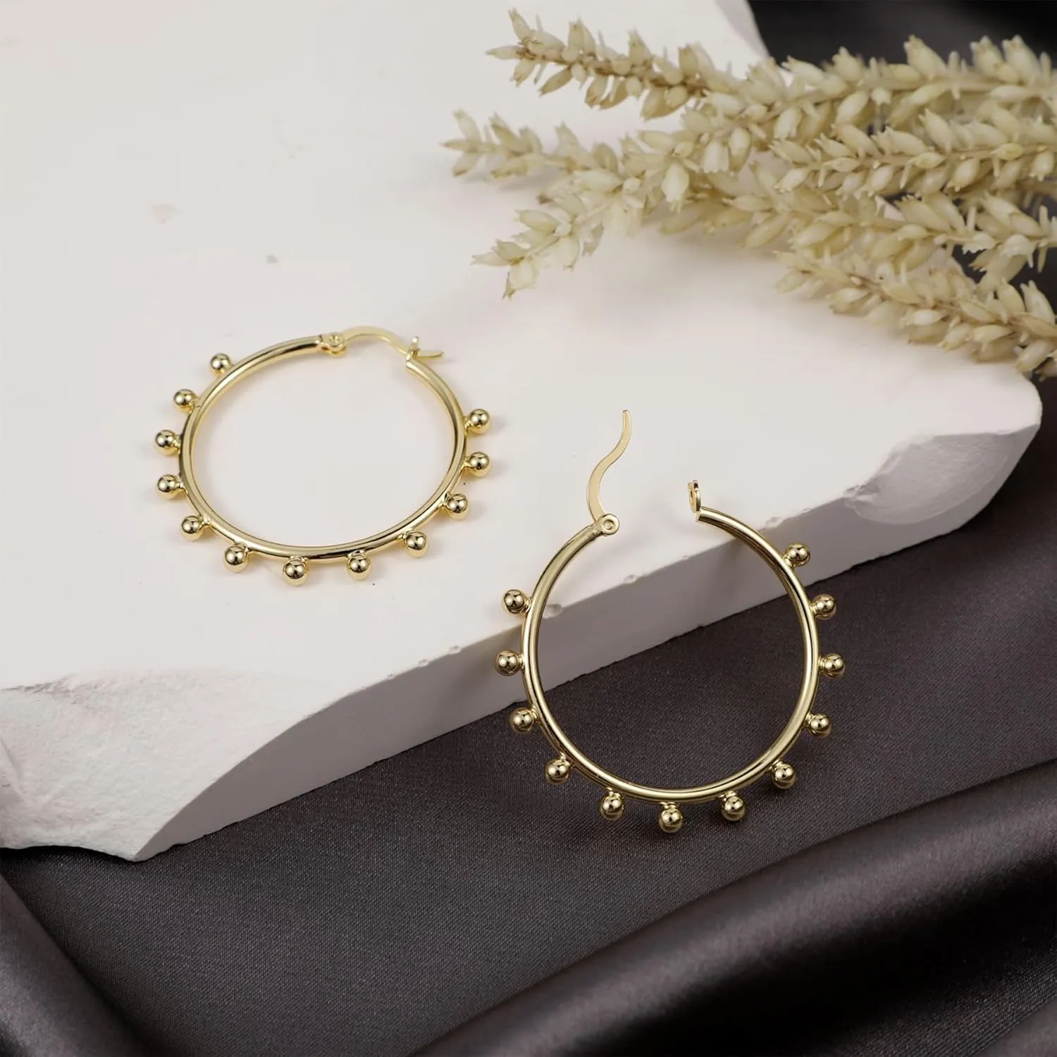 Chunky Gold Stud Earrings for Women 14k Gold Plated Hypoallergenic Earrings Statement Trendy Fashion Gold Jewelry Gifts