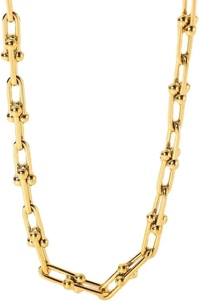 Chunky Horseshoe U Shape Link Chain Gold Filled Stainless Steel Necklace for Women