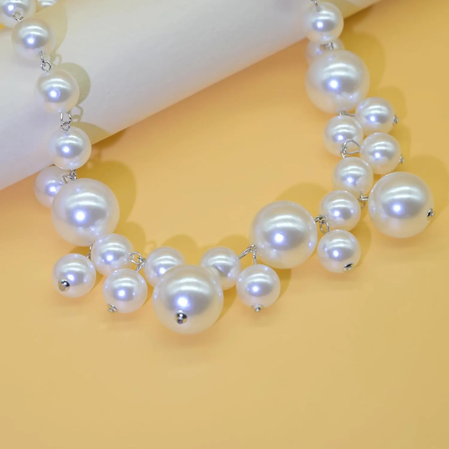Chunky Pearl necklace for Women Trendy Imitation Pearl Necklace for Women and Men Multi Strand Colorful Plated Beaded Necklace Set