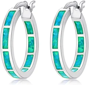 CiNily Sterling Silver/Rose Gold/Yellow Gold Plated Hoop Earrings 20mm,Multicolor Opal Small Hoop Earrings for Women Girls Hypoallergenic Jewelry for Sensitive Ears Gemstone Earrings