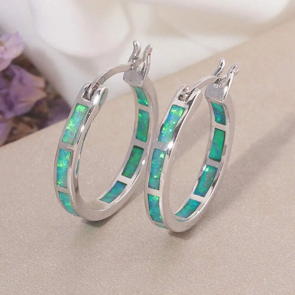 CiNily Sterling Silver/Rose Gold/Yellow Gold Plated Hoop Earrings 20mm,Multicolor Opal Small Hoop Earrings for Women Girls Hypoallergenic Jewelry for Sensitive Ears Gemstone Earrings