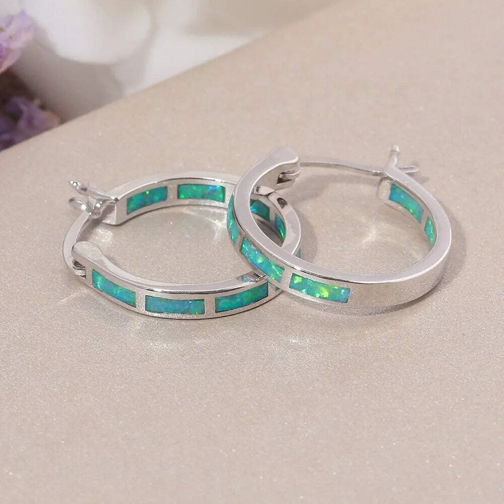 CiNily Sterling Silver/Rose Gold/Yellow Gold Plated Hoop Earrings 20mm,Multicolor Opal Small Hoop Earrings for Women Girls Hypoallergenic Jewelry for Sensitive Ears Gemstone Earrings