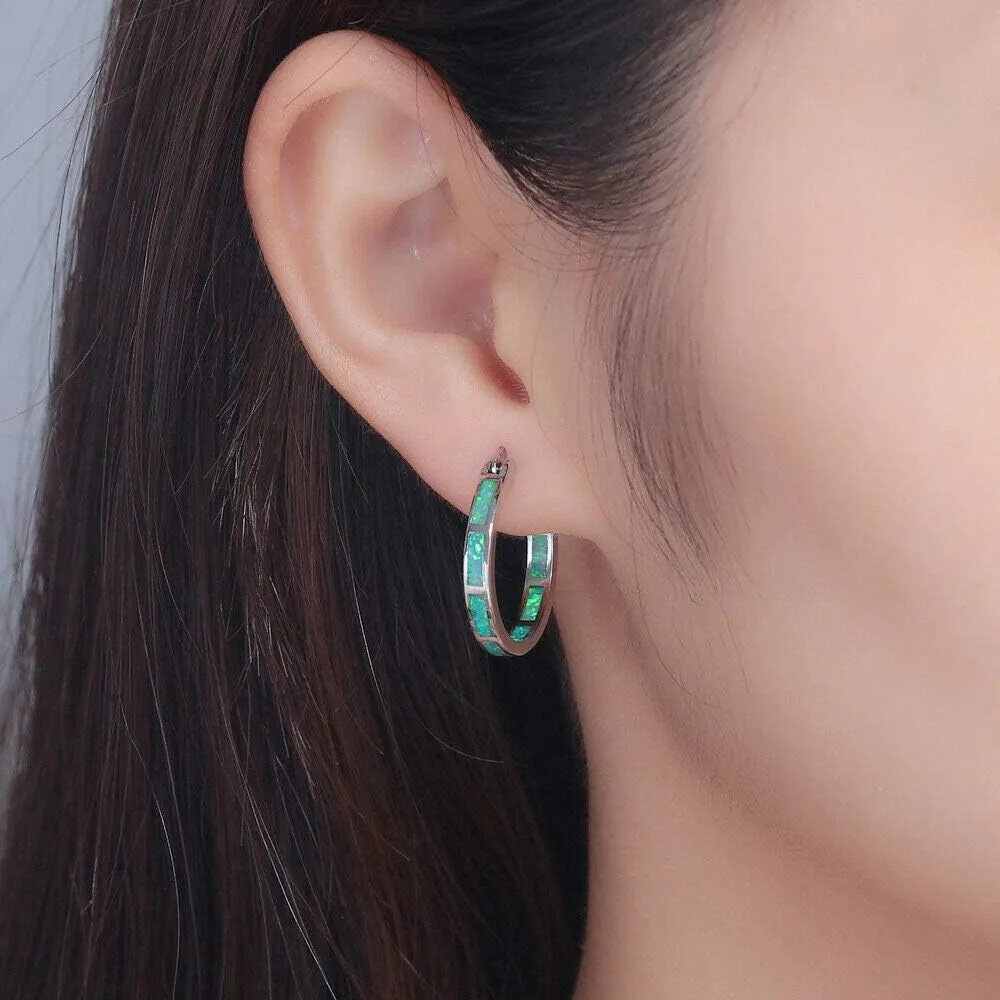 CiNily Sterling Silver/Rose Gold/Yellow Gold Plated Hoop Earrings 20mm,Multicolor Opal Small Hoop Earrings for Women Girls Hypoallergenic Jewelry for Sensitive Ears Gemstone Earrings