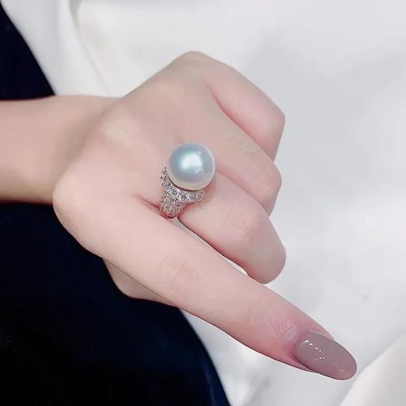 CIUFEWEKE 14K Platinum Elegant Women's Pearl Sterling Silver Ring AAA Cubic Zirconia Set CZ Gemstones Fashion Engagement Wedding Jewelry Ring Wedding Party Jewelry 9