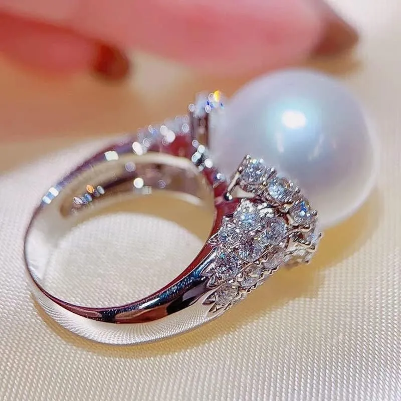 CIUFEWEKE 14K Platinum Elegant Women's Pearl Sterling Silver Ring AAA Cubic Zirconia Set CZ Gemstones Fashion Engagement Wedding Jewelry Ring Wedding Party Jewelry 9