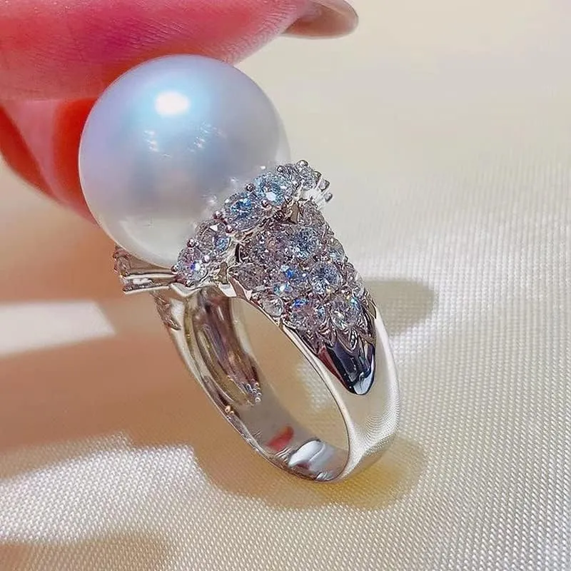 CIUFEWEKE 14K Platinum Elegant Women's Pearl Sterling Silver Ring AAA Cubic Zirconia Set CZ Gemstones Fashion Engagement Wedding Jewelry Ring Wedding Party Jewelry 9