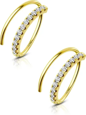 COCHARM 14K Gold Plated 925 Sterling Silver Huggie Hoop Earrings 20G Double Stud Earrings Gold Cartilage Piercing Jewelry for Women Men