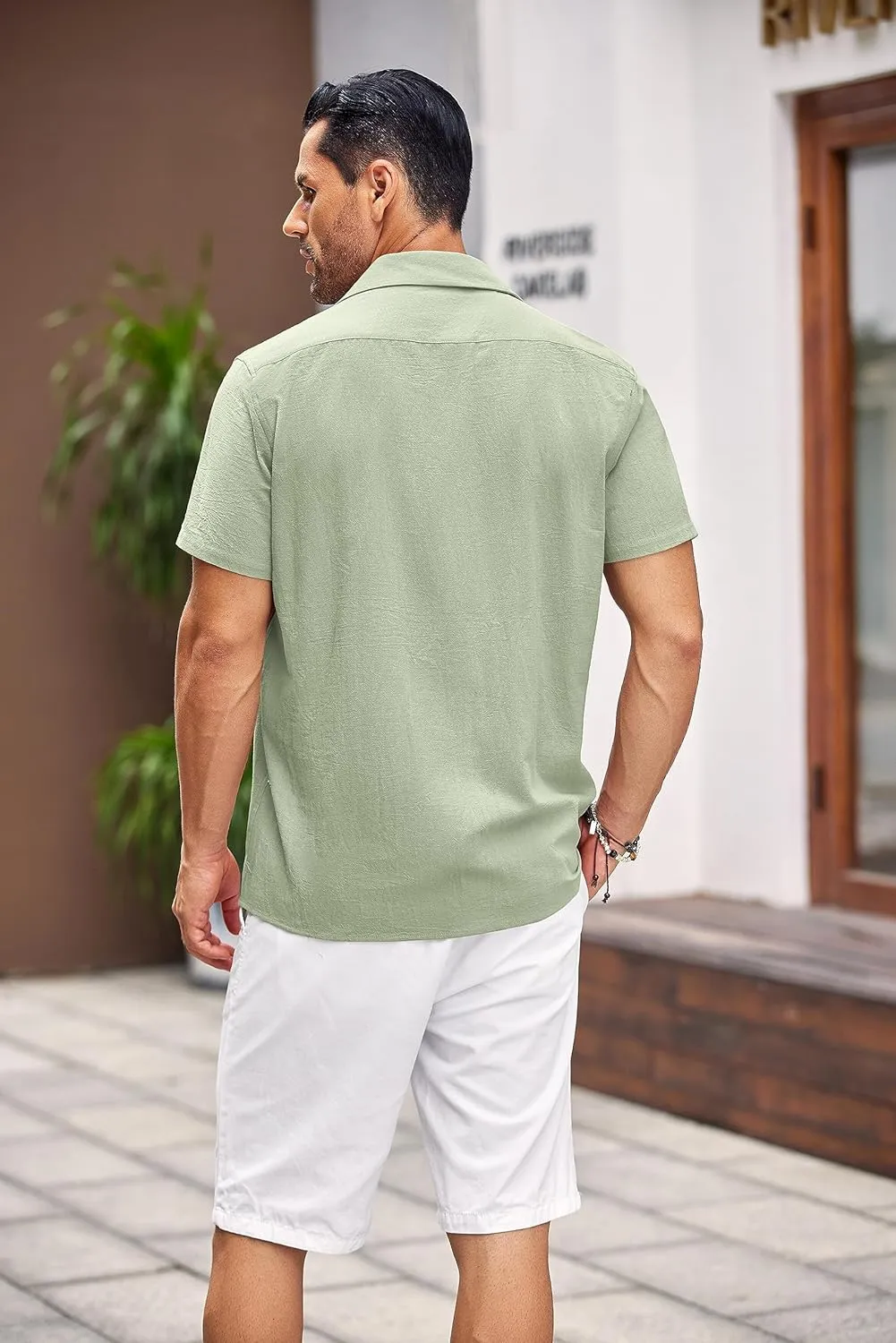 COOFANDY Men's Cuban Linen Shirt Short Sleeve Summer Beach Guayabera Shirts