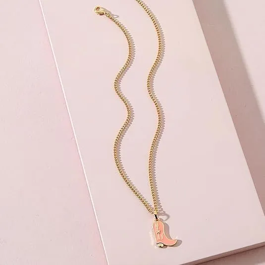 Cowboy Hat Boot Pendant Necklace for Women Layer Dainty Western Cowgirl Hat Boots Chain Gold Charm Necklace Shell Necklaces Summer Seashell Beach Surfer Jewelry Gift