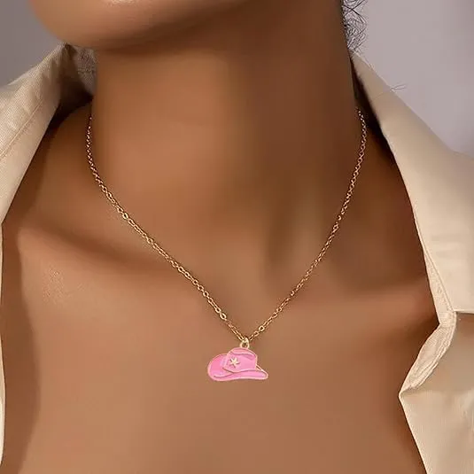 Cowboy Hat Boot Pendant Necklace for Women Layer Dainty Western Cowgirl Hat Boots Chain Gold Charm Necklace Shell Necklaces Summer Seashell Beach Surfer Jewelry Gift