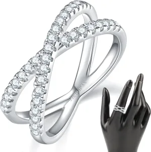 Criss Cross 14K Gold/White Plated Rings for Women, Designer Unique Fashion Ring, Gold Crystal Ring, Zirconia Simulated Diamond Trendy Jewelry, Elegant, Cool, Stylish - 1.5-2mm Band, Size 4-12