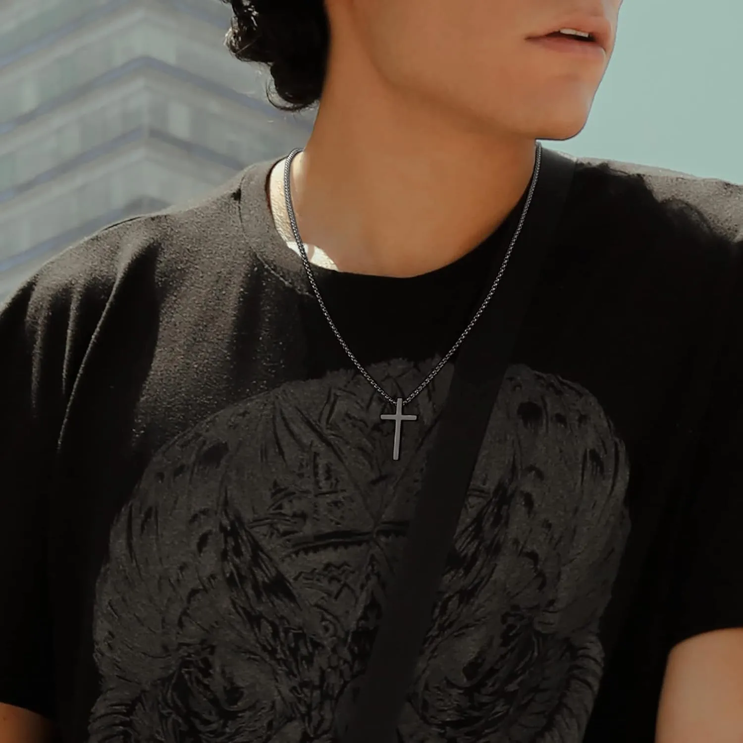 Cross Necklace for Men, Gold Silver Black Stainless Steel Mens Cross Necklaces Layered Rope Chain Box Chain Cross Pendant Necklace for Men Cross Chain Necklace for Men 16-24 Inch