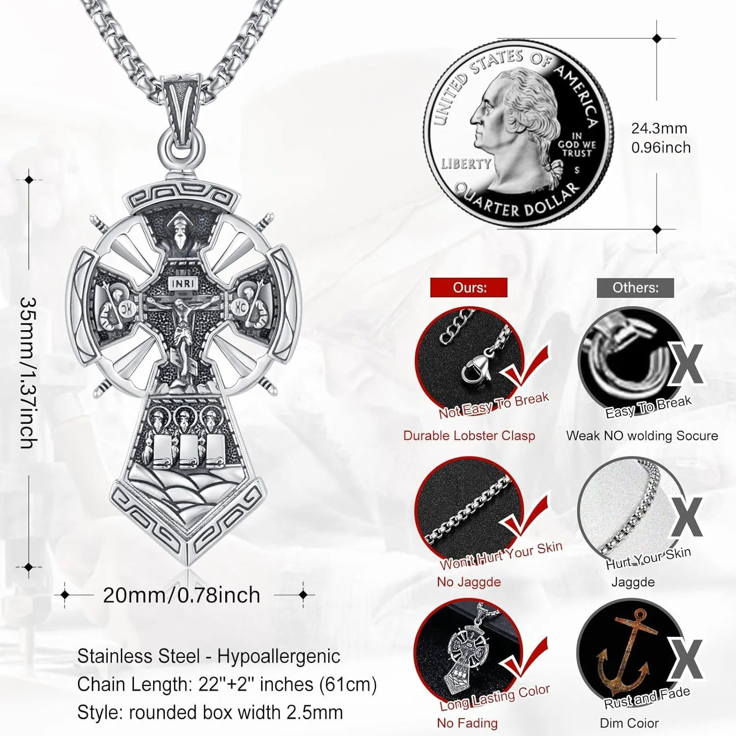 Cross Necklace Pendant 925 Sterling Silver Cross/Irish Cross/Crusader Jerusalem/INRI Jesus Cross Jesus Christ Cross Necklace Cross Cross Jewelry for Men Women