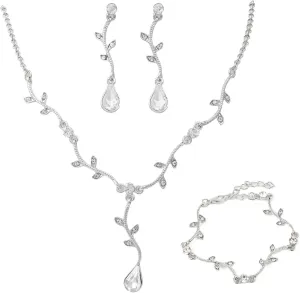 Crystal Bridal Wedding Jewelry Necklace Earrings Bracelet Set Rhinestone Choker Necklace For Brides Bridesmaid Women Party Acessory