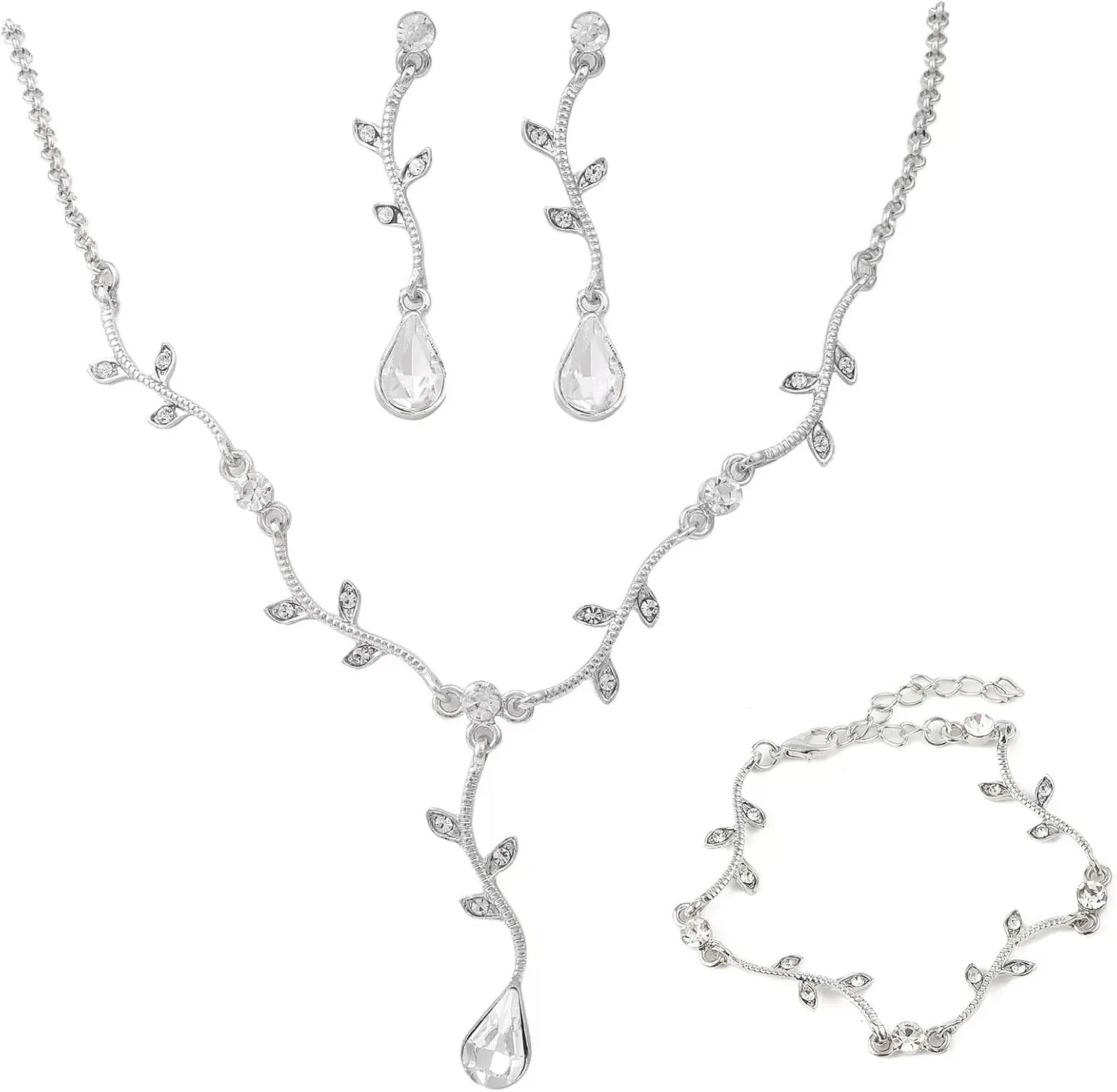 Crystal Bridal Wedding Jewelry Necklace Earrings Bracelet Set Rhinestone Choker Necklace For Brides Bridesmaid Women Party Acessory