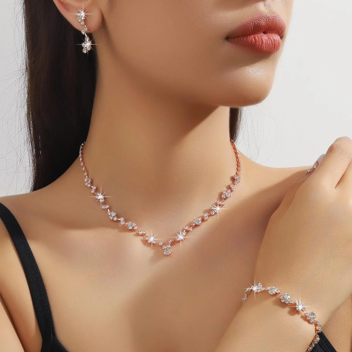 CSIYANJRY99 Prom Jewelry Sets Gold Silver Crystal Earrings Necklace Bracelet Ring Set Rhinestone Bride Wedding Party Prom Jewelry