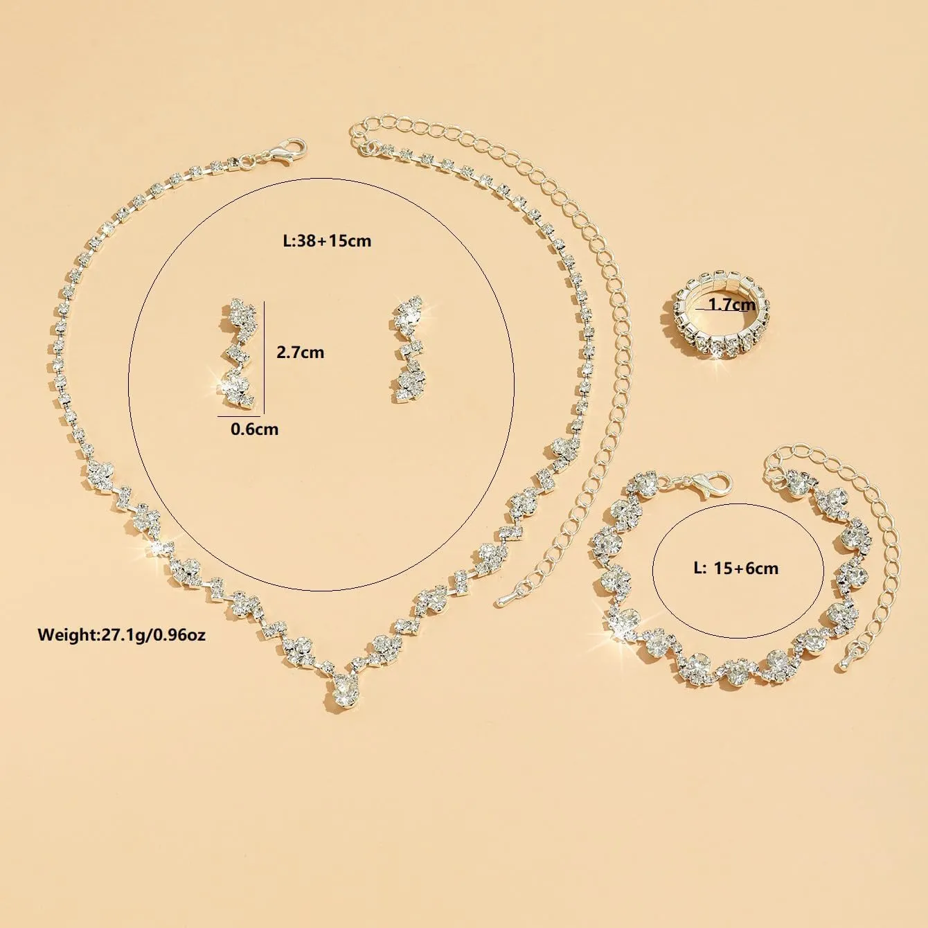 CSIYANJRY99 Prom Jewelry Sets Gold Silver Crystal Earrings Necklace Bracelet Ring Set Rhinestone Bride Wedding Party Prom Jewelry