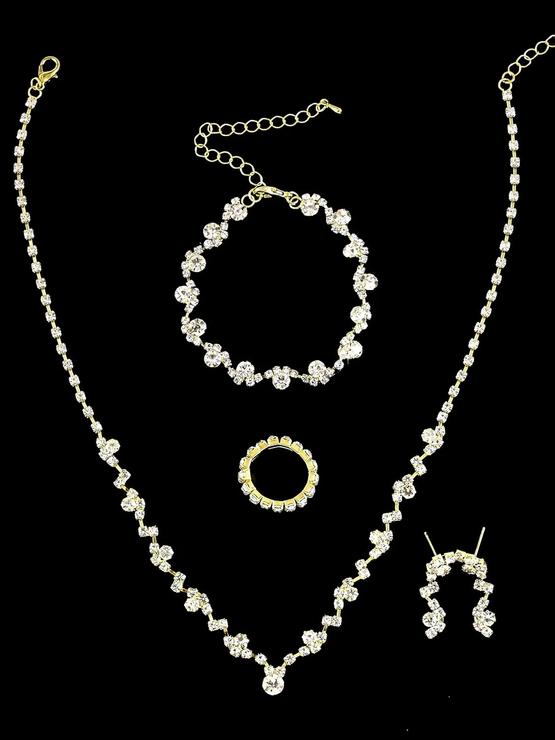 CSIYANJRY99 Prom Jewelry Sets Gold Silver Crystal Earrings Necklace Bracelet Ring Set Rhinestone Bride Wedding Party Prom Jewelry