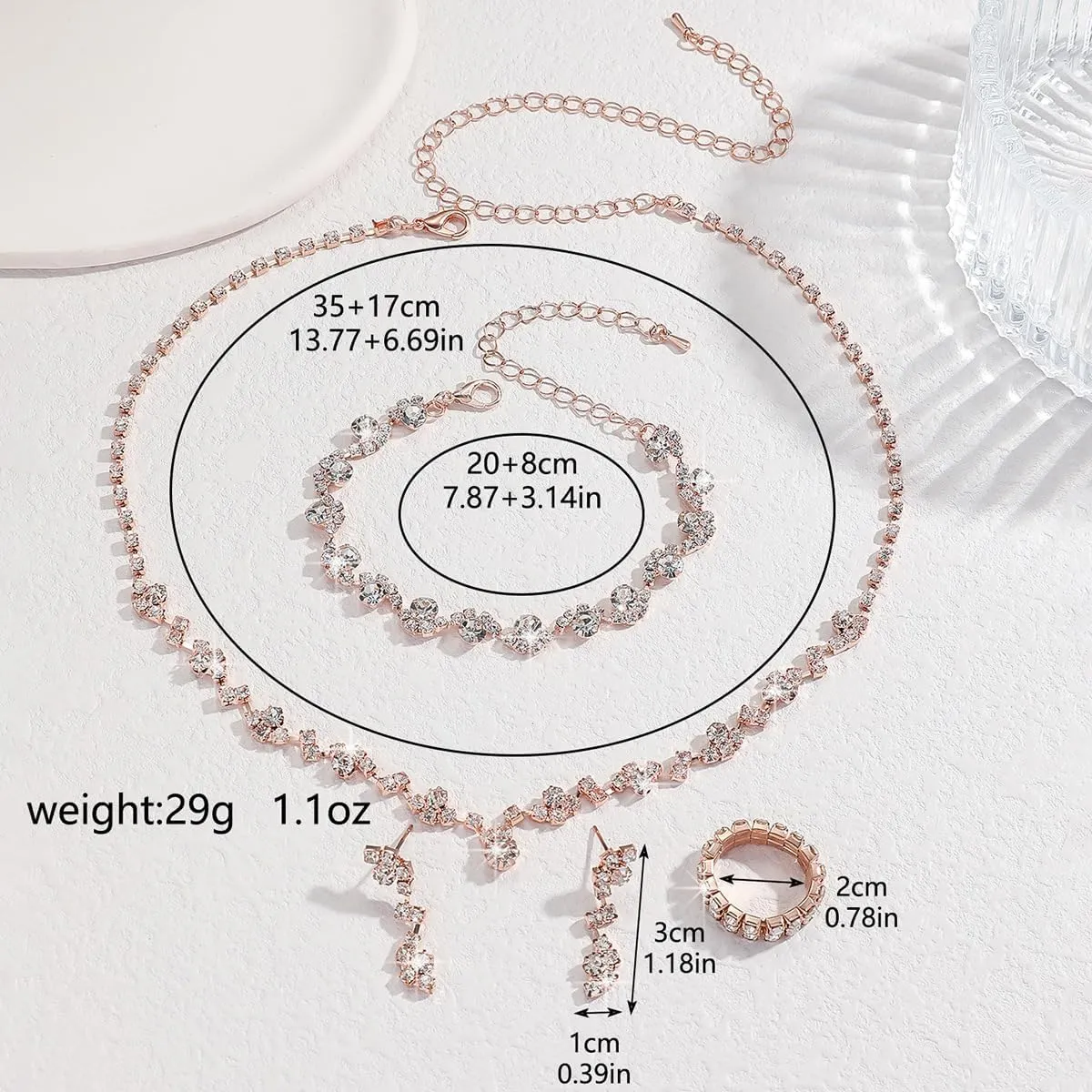 CSIYANJRY99 Prom Jewelry Sets Gold Silver Crystal Earrings Necklace Bracelet Ring Set Rhinestone Bride Wedding Party Prom Jewelry