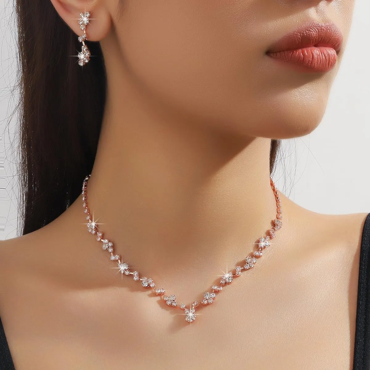 CSIYANJRY99 Prom Jewelry Sets Gold Silver Crystal Earrings Necklace Bracelet Ring Set Rhinestone Bride Wedding Party Prom Jewelry