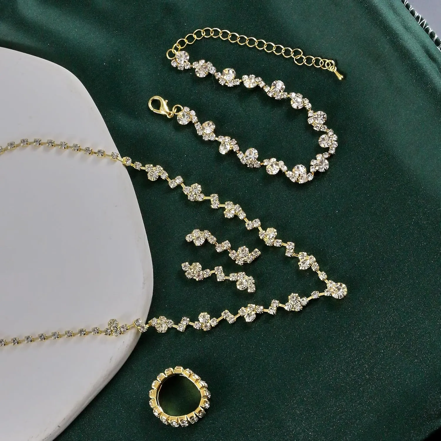 CSIYANJRY99 Prom Jewelry Sets Gold Silver Crystal Earrings Necklace Bracelet Ring Set Rhinestone Bride Wedding Party Prom Jewelry