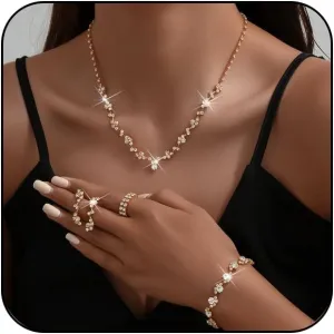 CSIYANJRY99 Prom Jewelry Sets Gold Silver Crystal Earrings Necklace Bracelet Ring Set Rhinestone Bride Wedding Party Prom Jewelry