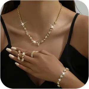 CSIYANJRY99 Prom Jewelry Sets Gold Silver Crystal Earrings Necklace Bracelet Ring Set Rhinestone Bride Wedding Party Prom Jewelry