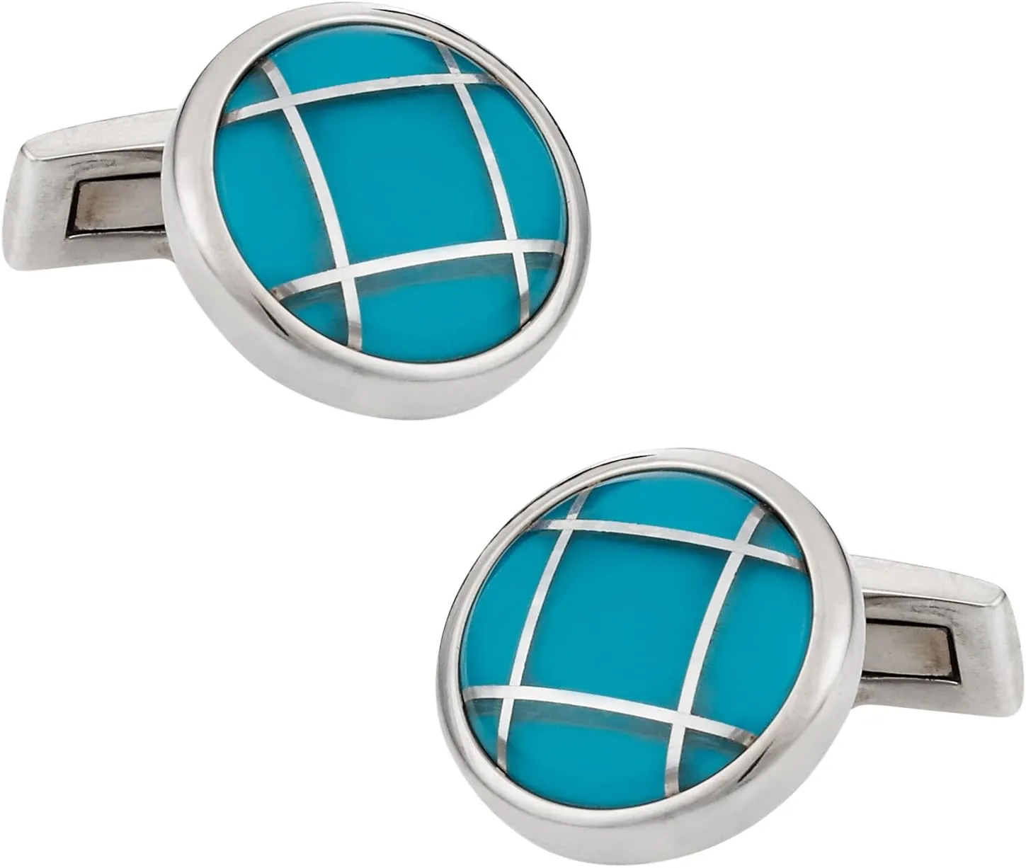 Cuff-Daddy Aqua Blue Glass Stainless Steel Cufflinks with Presentation Box