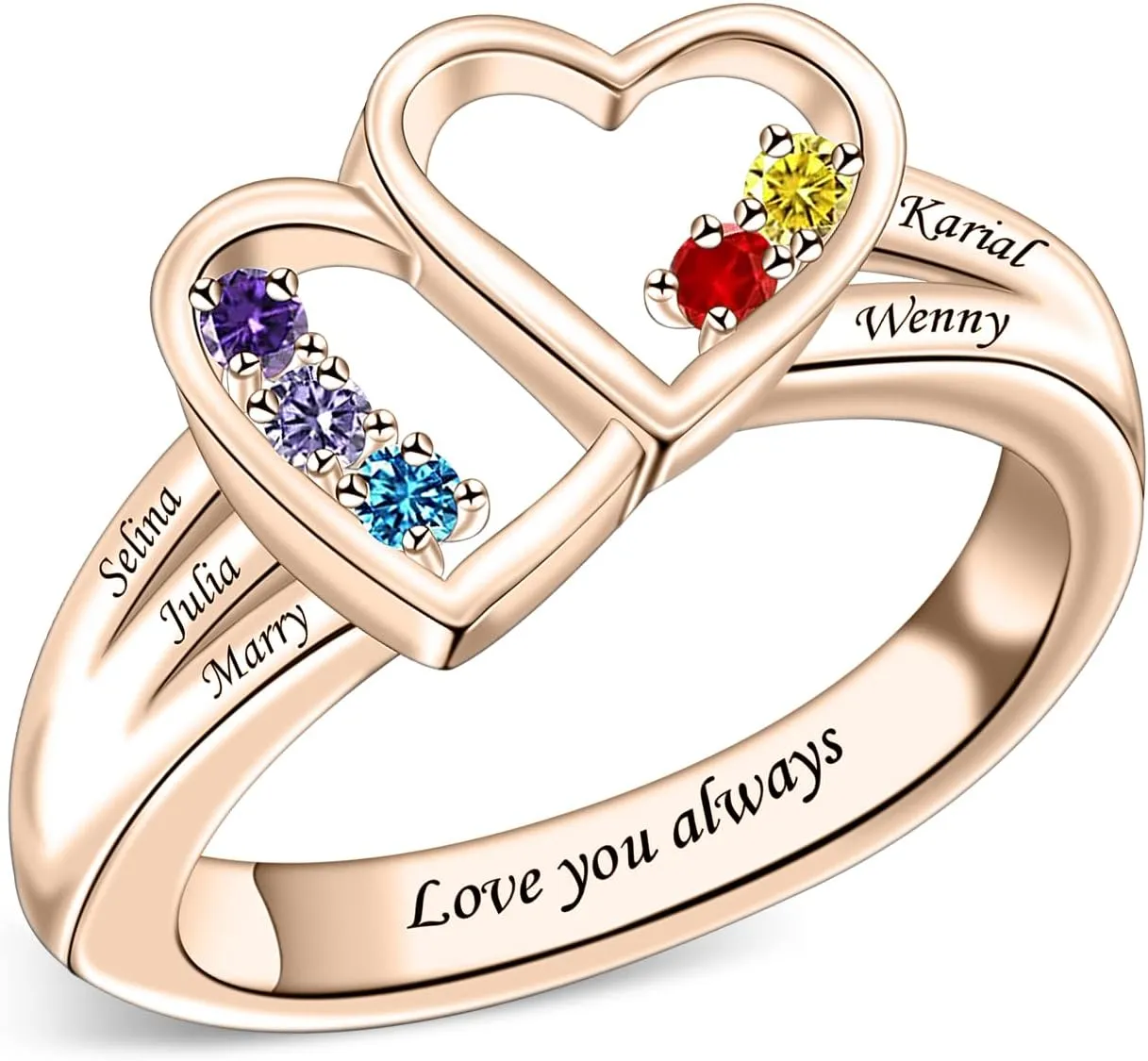 Custom Birthstone Rings Double Heart Rings for Women Personalized Family Rings with Children's Names Statement Ring Mother and Daughter Ring Anniversary Mothers Day Gift for Mom Grandmother Wife