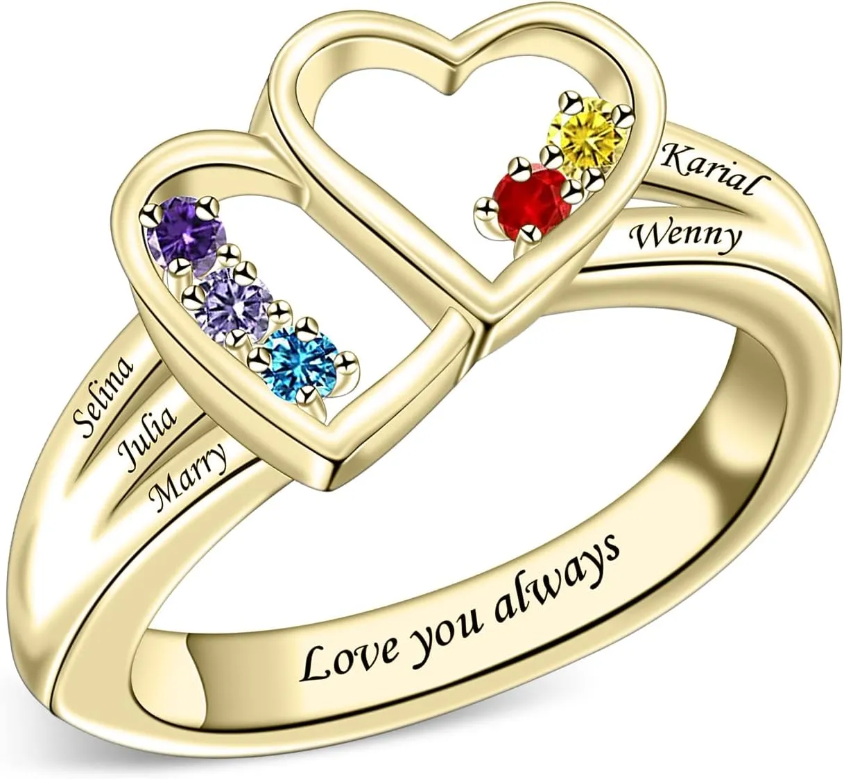 Custom Birthstone Rings Double Heart Rings for Women Personalized Family Rings with Children's Names Statement Ring Mother and Daughter Ring Anniversary Mothers Day Gift for Mom Grandmother Wife
