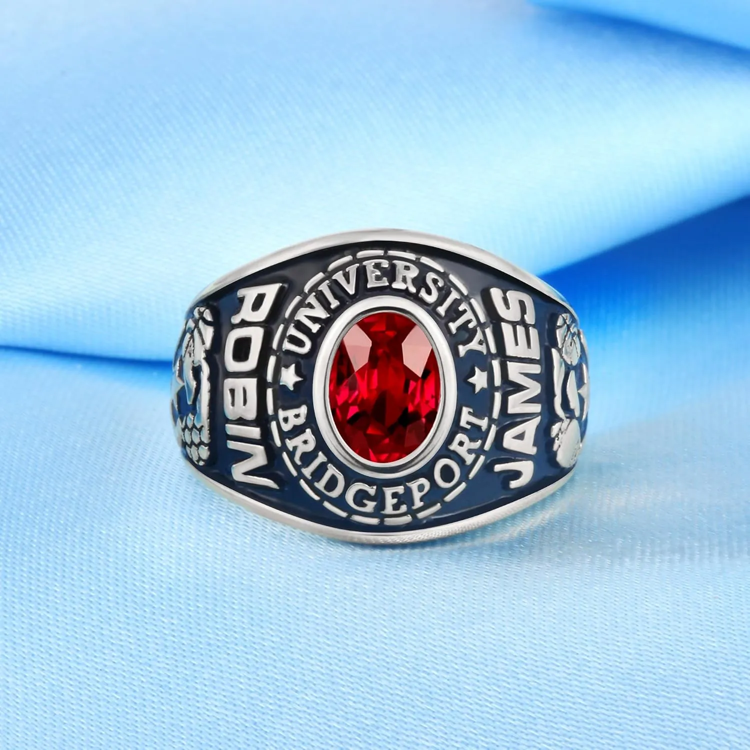 Custom Class Rings - Fully Personalized Graduation Rings for Men & Women, Birthstone Sterling Silver or 10KT Gold, Size 5-15