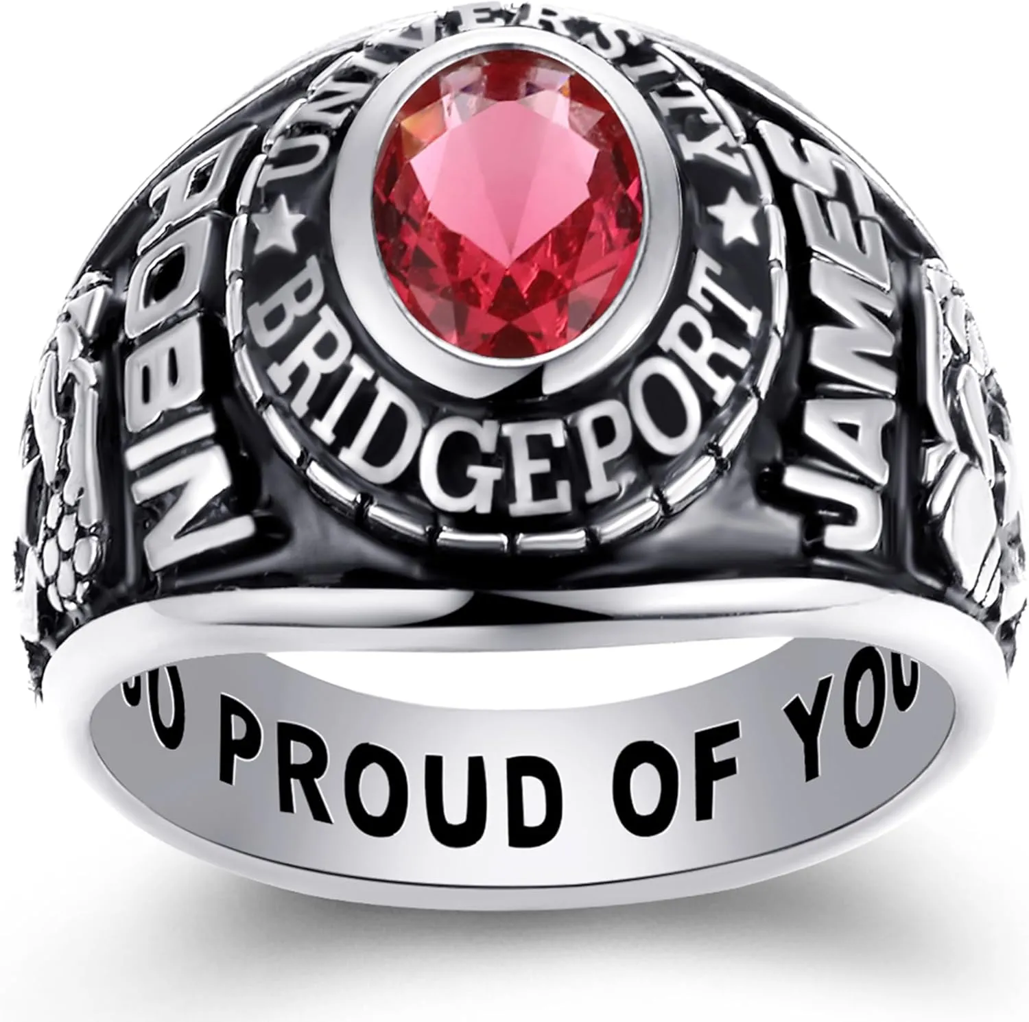 Custom Class Rings - Fully Personalized Graduation Rings for Men & Women, Birthstone Sterling Silver or 10KT Gold, Size 5-15